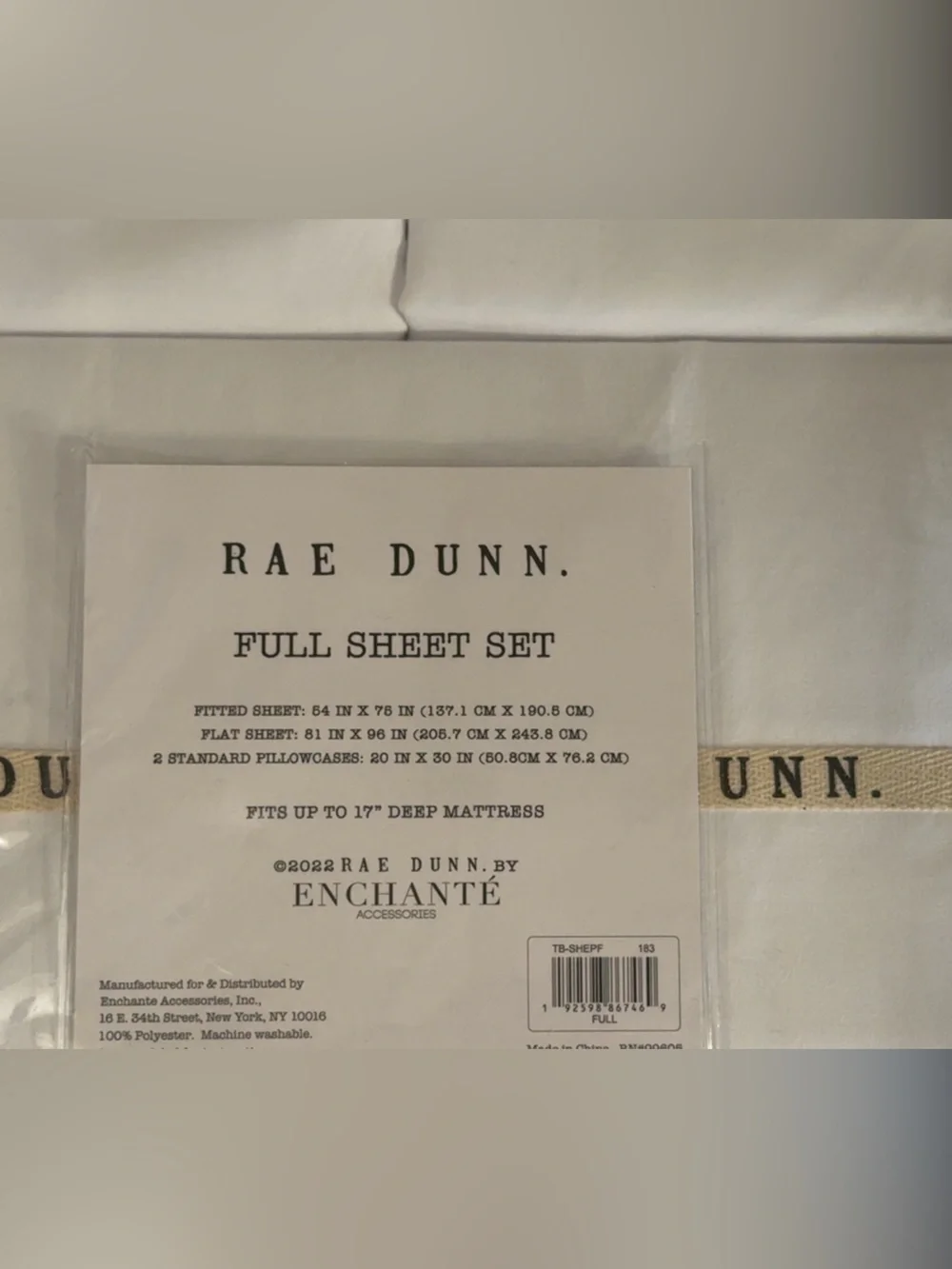 NWT Rae Dunn 'Relax' Full Sheet Set - White with Gold Embroidery